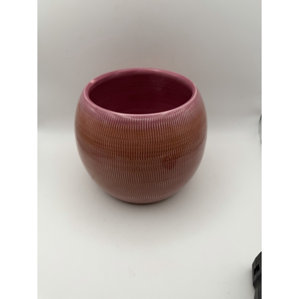 Vintage Baldelli Italy Pink Ceramic Planter Cachepot Textured Ribbed Pot MCM